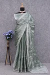 DESIGNER CHIFFON SILK SEQUENCE WORK SAREE WITH UNSTITCHED BLOUSE MINT