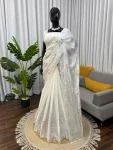 DESIGNER CHIFFON THREAD WORK SAREE WITH UNSTITCHED BLOUSE WEDDING WEAR WHOLESALE PRICE ETHNIC GARMENT (2)