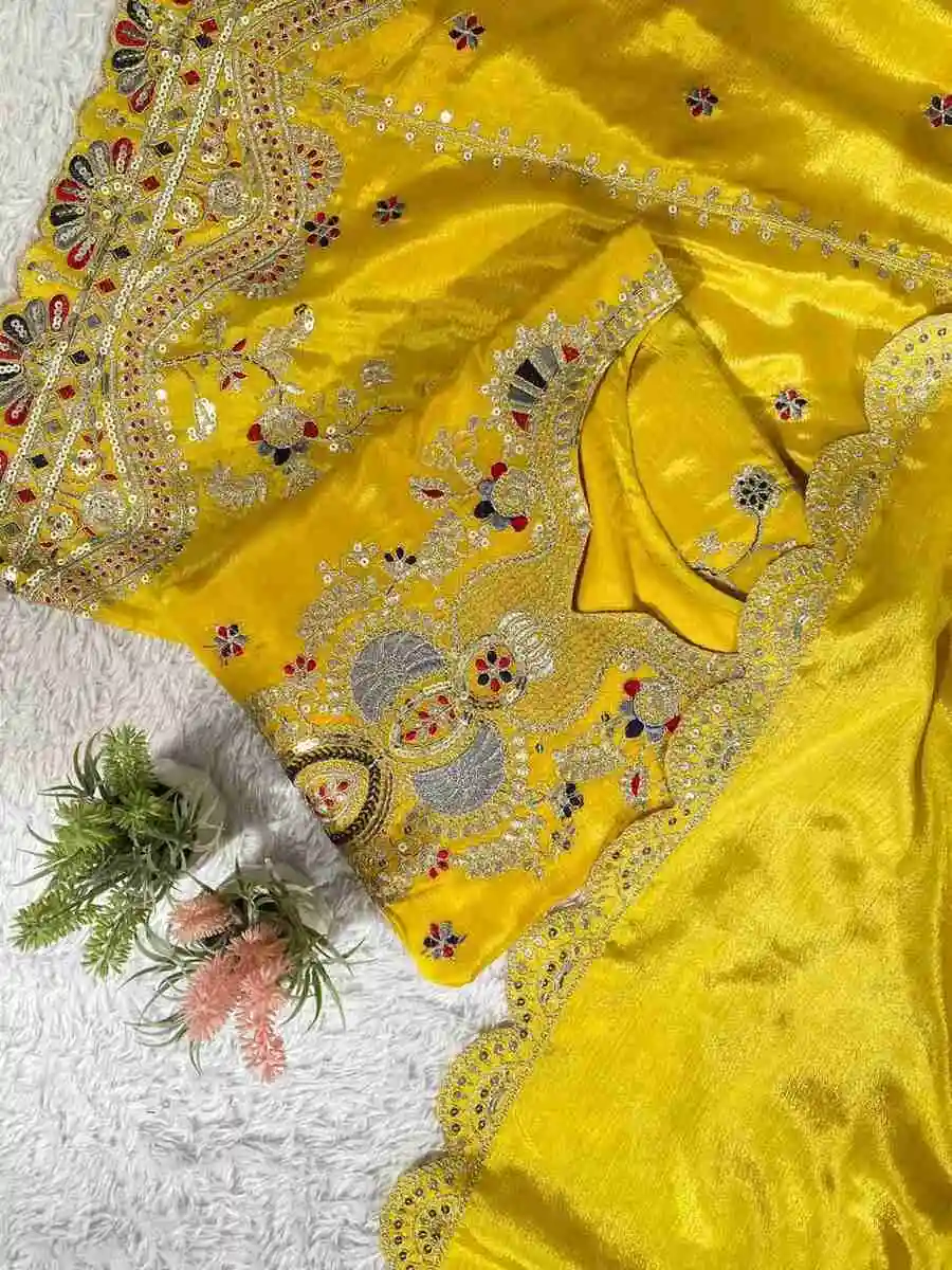 DESIGNER CHINON CODING WITH SEQUENCE EMBROIDERY WORK TOP PALAZZO WITH DUPATTA WEDDING WEAR WHOLESALE PRICE ETHNIC GARMENT (1)