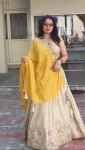 DESIGNER CHINON EMBROIDERY THREAD AND SEQUENCE WORK LEHENGA CHOLI WITH DUPATTA YELLOW AND WHITE