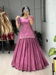 DESIGNER CHINON PLAIN LEHENGA WITH EMBROIDERY PATTERN WORK TOP WEDDING WEAR WHOLESALE PRICE ETHNIC GARMENT(11)