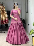 DESIGNER CHINON PLAIN LEHENGA WITH EMBROIDERY PATTERN WORK TOP LAVENDER