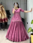 DESIGNER CHINON PLAIN LEHENGA WITH EMBROIDERY PATTERN WORK TOP WEDDING WEAR WHOLESALE PRICE ETHNIC GARMENT(11)