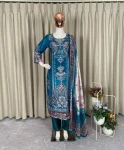 DESIGNER CHINON PRINTED WITH MIROR WORK TOP BOTTOM WITH DUPATTA FESTIVE WEAR WHOLESALE PRICE ETHNIC GARMENT (4)