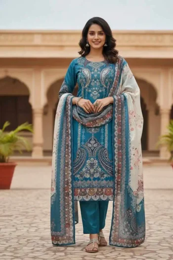 DESIGNER CHINON PRINTED WITH MIROR WORK TOP BOTTOM WITH DUPATTA RAMA