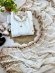 DESIGNER CHINON SEQUENCE EMBROIDERY SLEEVE SEQUENCE LACE WORK GOWN BOTTOM WITH DUPATTA WHITE