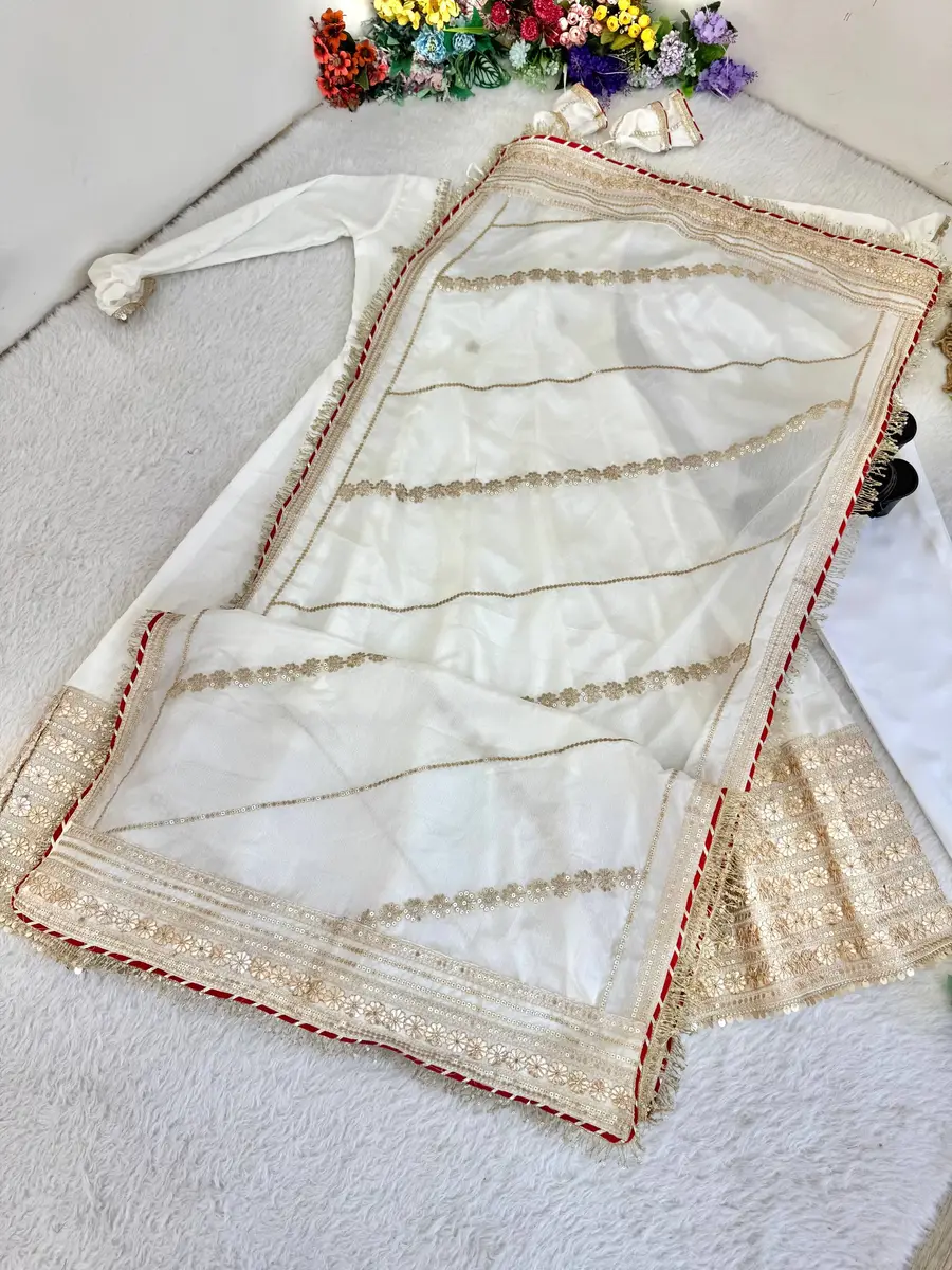 DESIGNER CHINON SEQUENCE EMBROIDERY SLEEVE SEQUENCE LACE WORK GOWN BOTTOM WITH DUPATTA WEDDING WEAR WHOLESALE PRICE ETHNIC GARMENT (6)