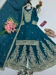 DESIGNER CHINON SILK EMBROIDERY CODING & SEQUENCE WORK TOP PALAZZO WITH DUPATTA FESTIVE WEAR WHOLESALE PRICE ETHNIC GARMENT (2)
