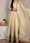 DESIGNER CHINON SILK EMBROIDERY SEQUENCE CODING DORI WORK GOWN BOTTOM WITH DUPATTA CREAM