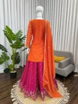 DESIGNER CHINON SILK THREAD WITH SEQUENCE WORK TOP PALAZZO WITH DUPATTA WEDDING WEAR WHOLESALE PRICE ETHNIC GARMENT (1)