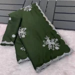 DESIGNER CHINON WHITE SILVER ZARI EMBROIDERY WORK SAREE WITH UNSTITCHED BLOUSE WEDDING WEAR WHOLESALE PRICE ETHNIC GARMENT (14)