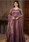 DESIGNER COSMOS SILK EMBROIDERY SEQUENCE WORK GOWN BOTTOM WITH DUPATTA PURPLE