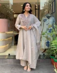 DESIGNER COTTON EMBROIDERY WORK TOP BOTTOM WITH DUPATTA GREY