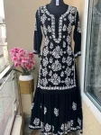 DESIGNER COTTON SILK EMBROIDERY CHIKANKARI WORK KURTI PALAZZO SET BLACK