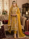 DESIGNER CRUNCHY SILK EMBROIDERY SEQUENCE WORK TOP BOTTOM WITH DUPATTA YELLOW