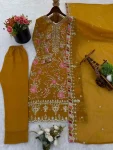 DESIGNER CRUNCHY SILK EMBROIDERY SEQUENCE WORK TOP BOTTOM WITH DUPATTA WEDDING WEAR WHOLESALE PRICE ETHNIC GARMENT (10)