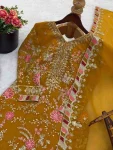 DESIGNER CRUNCHY SILK EMBROIDERY SEQUENCE WORK TOP BOTTOM WITH DUPATTA WEDDING WEAR WHOLESALE PRICE ETHNIC GARMENT (10)