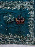 DESIGNER FENDY CHIFFON SEQUENCE EMBROIDERY WORK SAREE WITH UNSTITCHED BLOUSE TEAL