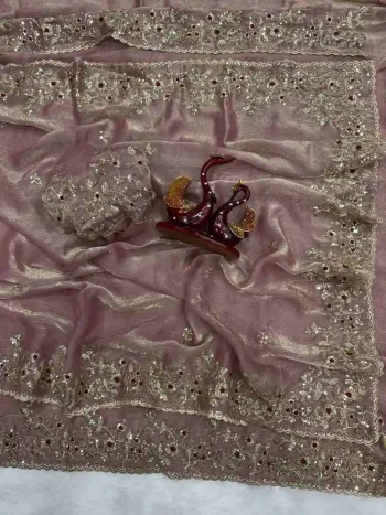 DESIGNER FENDY CHIFFON SEQUENCE EMBROIDERY WORK SAREE WITH UNSTITCHED BLOUSE PEACH