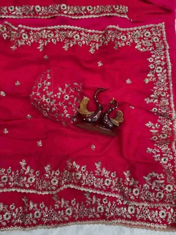 DESIGNER FENDY CHIFFON SEQUENCE EMBROIDERY WORK SAREE WITH UNSTITCHED BLOUSE RANI