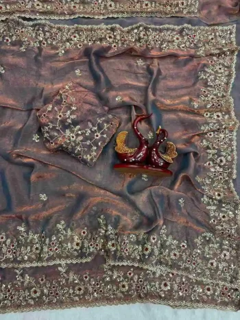 DESIGNER FENDY CHIFFON SEQUENCE EMBROIDERY WORK SAREE WITH UNSTITCHED BLOUSE LAVENDER