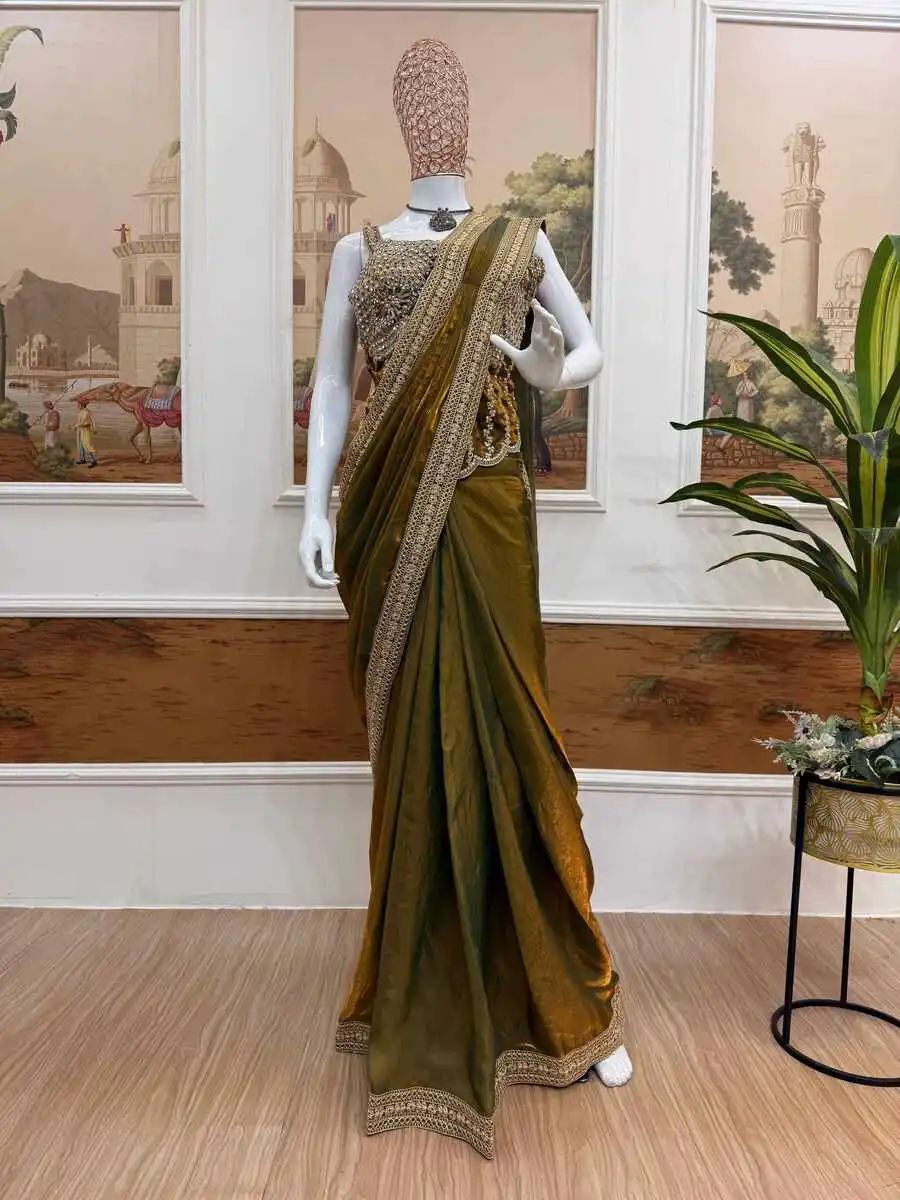 DESIGNER FENDY SATIN EMBROIDERY LACE BORDER WORK READY TO WEAR SAREE WITH STITCHED BLOUSE PARTY WEAR WHOLESALE PRICE ETHNIC GARMENT (4)