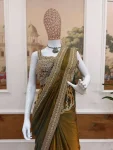 DESIGNER FENDY SATIN EMBROIDERY LACE BORDER WORK READY TO WEAR SAREE WITH STITCHED BLOUSE PARTY WEAR WHOLESALE PRICE ETHNIC GARMENT (4)