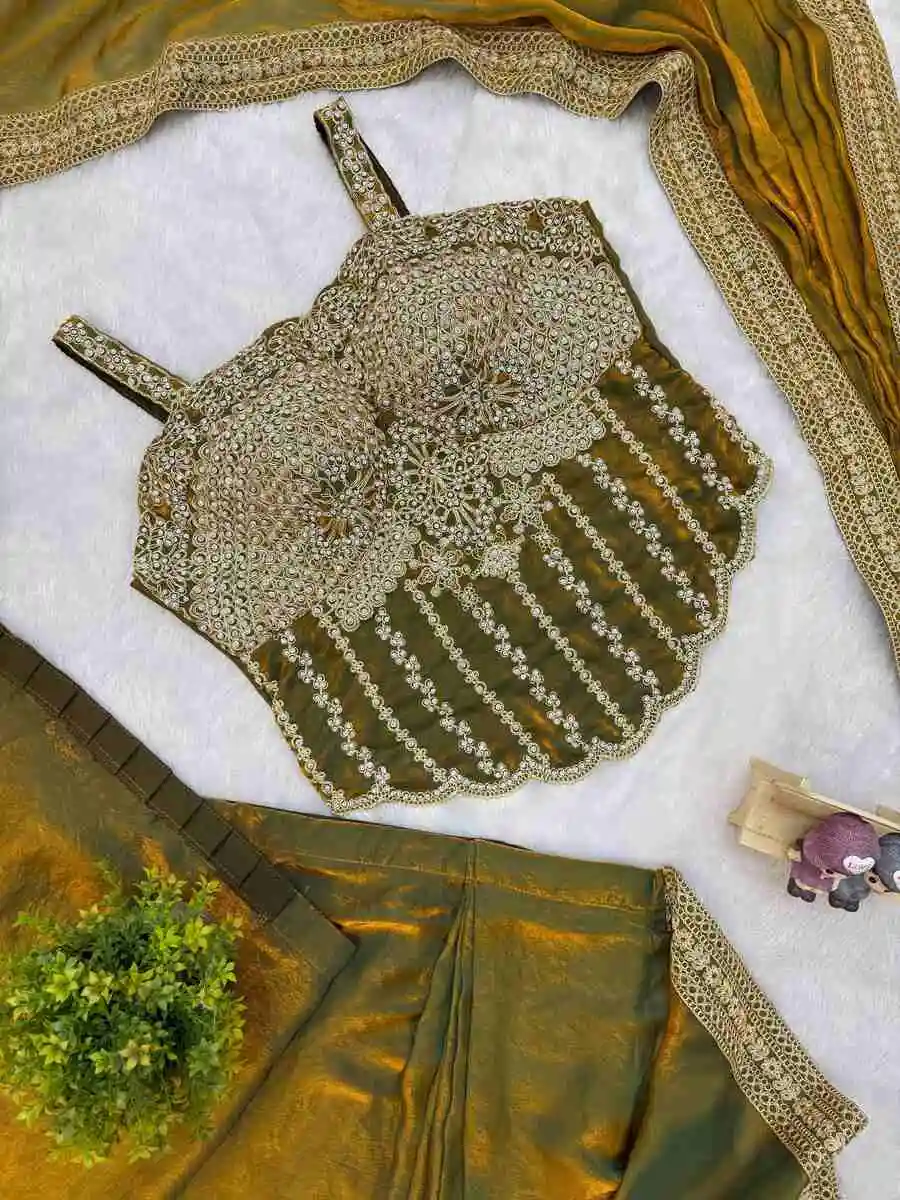 DESIGNER FENDY SATIN EMBROIDERY LACE BORDER WORK READY TO WEAR SAREE WITH STITCHED BLOUSE PARTY WEAR WHOLESALE PRICE ETHNIC GARMENT (8)