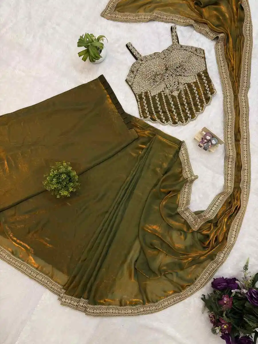 DESIGNER FENDY SATIN EMBROIDERY LACE BORDER WORK READY TO WEAR SAREE WITH STITCHED BLOUSE PARTY WEAR WHOLESALE PRICE ETHNIC GARMENT (9)