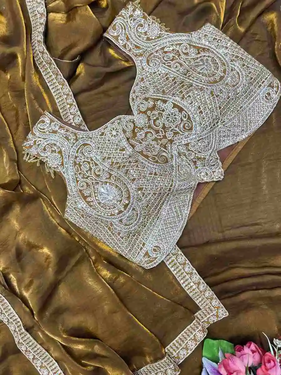 DESIGNER FENDY SATIN EMBROIDERY SEQUENCE WORK READY TO WEAR SAREE WITH STITCHED BLOUSE PARTY WEAR WHOLESALE PRICE ETHNIC GARMENT (18)