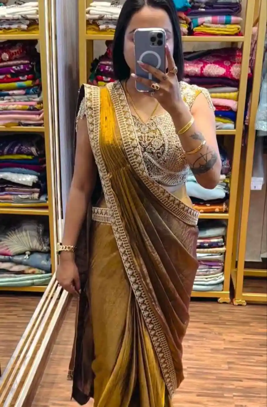 DESIGNER FENDY SATIN EMBROIDERY SEQUENCE WORK READY TO WEAR SAREE WITH STITCHED BLOUSE PARTY WEAR WHOLESALE PRICE ETHNIC GARMENT (8)