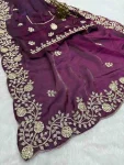 DESIGNER FENDY SATIN EMBROIDERY WORK AND MULTI THREAD WORK WITH ARC CUT WORK BORDER SAREE WITH UNSTITCHED BLOUSE WEDDING WEAR WHOLESALE PRICE ETHNIC GARMENT (8).jpg.webp