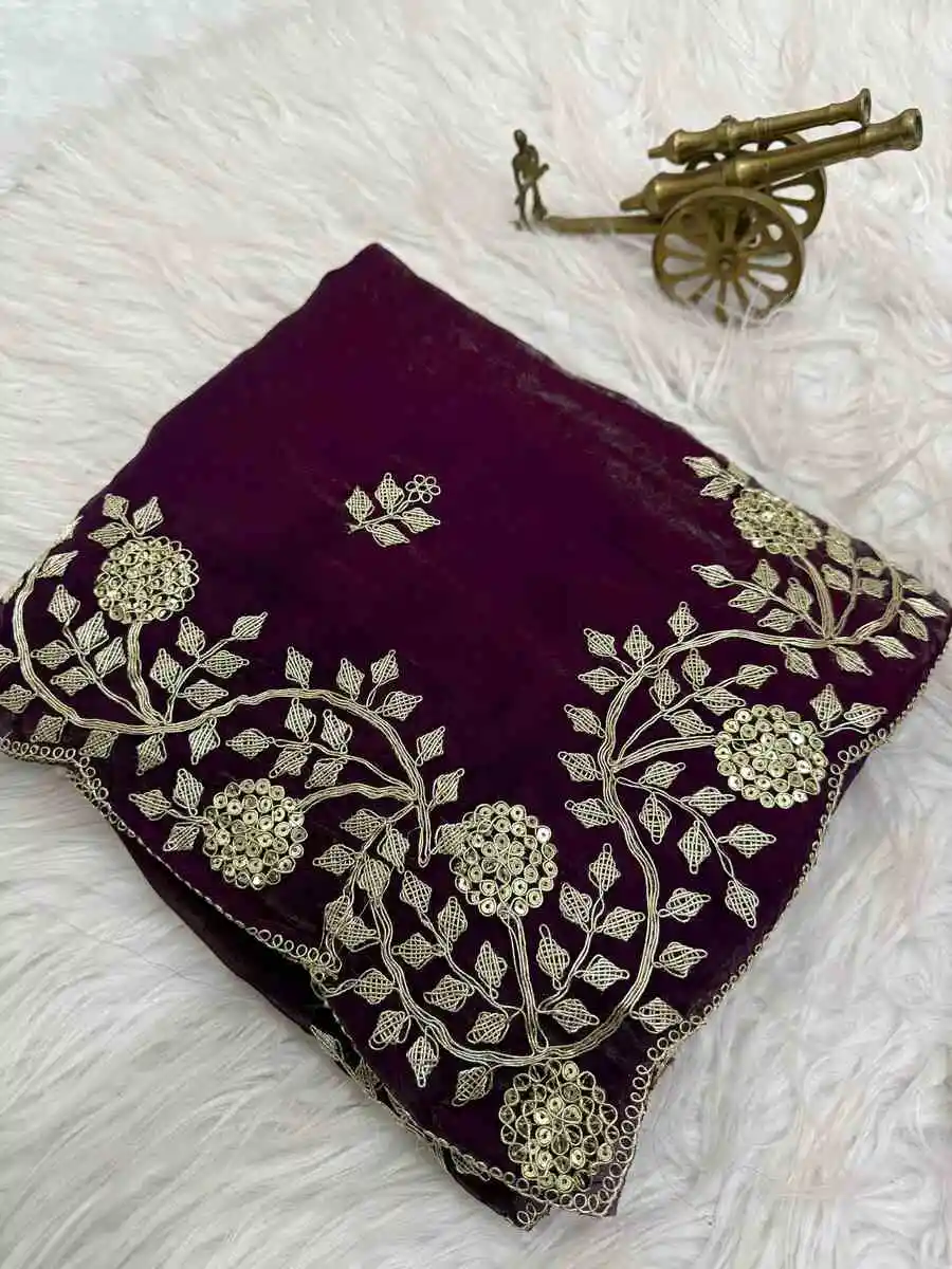 DESIGNER FENDY SATIN EMBROIDERY WORK AND MULTI THREAD WORK WITH ARC CUT WORK BORDER SAREE WITH UNSTITCHED BLOUSE WEDDING WEAR WHOLESALE PRICE ETHNIC GARMENT (3).webp