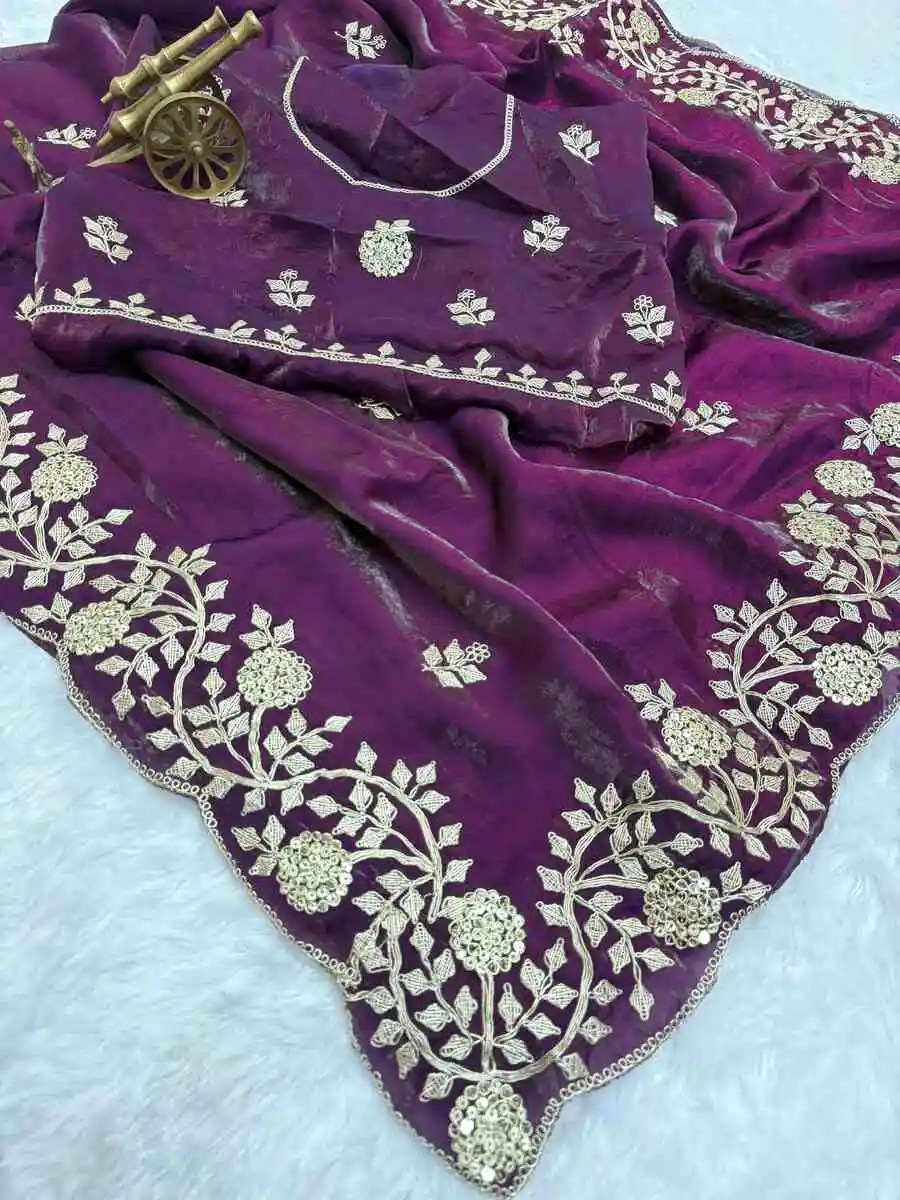 DESIGNER FENDY SATIN EMBROIDERY WORK AND MULTI THREAD WORK WITH ARC CUT WORK BORDER SAREE WITH UNSTITCHED BLOUSE WEDDING WEAR WHOLESALE PRICE ETHNIC GARMENT (8).jpg.webp