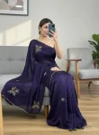 DESIGNER FENDY SATIN KHATLI CUT DANA HANDWORK SAREE WITH UNSTITCHED BLOUSE PURPLE