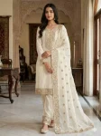 DESIGNER FENDY SILK EMBROIDERY SEQUENCE WORK WITH HAND DIAMOND WORK TOP PALAZZO WITH DUPATTA WHITE