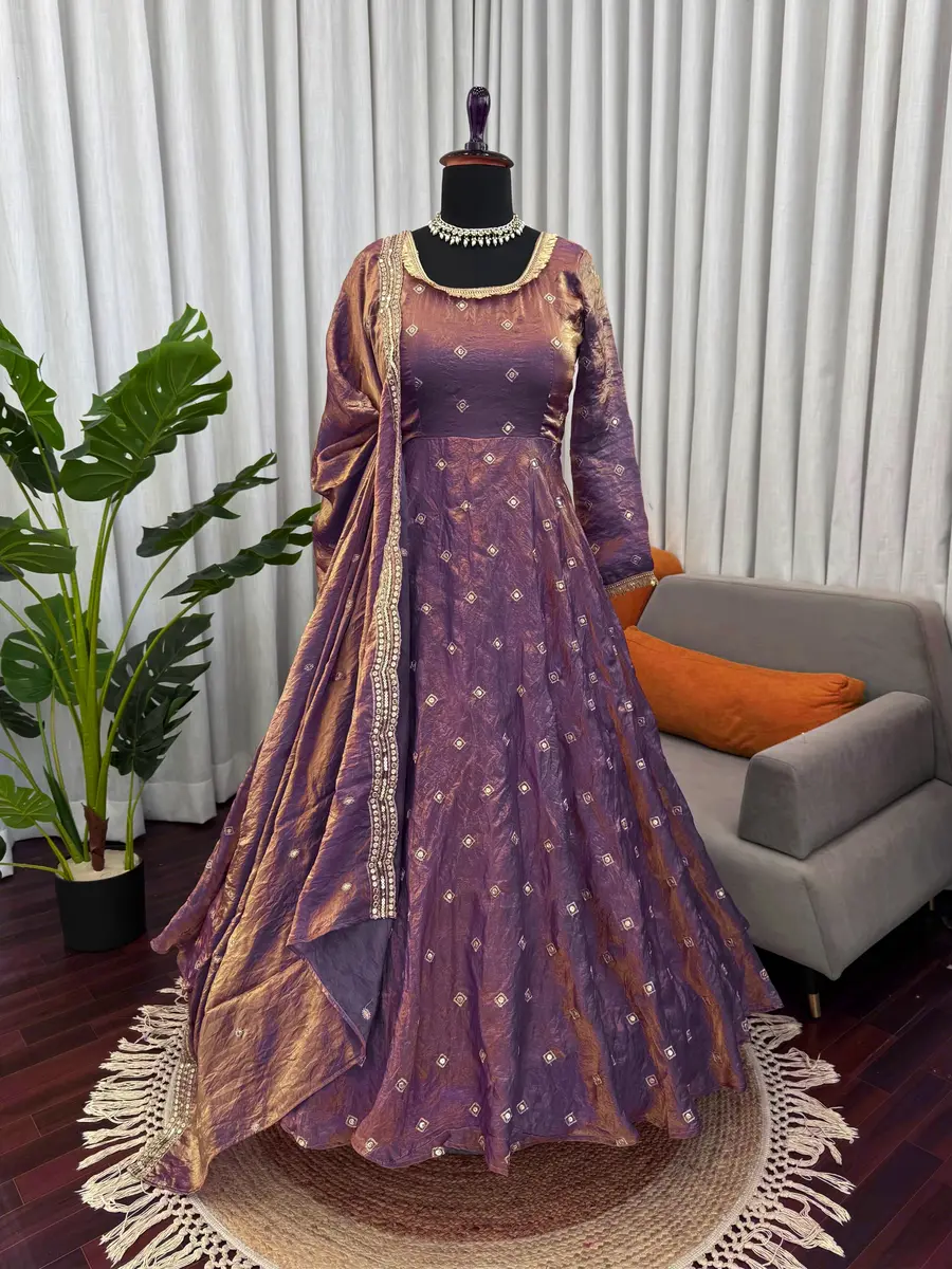 DESIGNER FENDY SILK THREAD & SEQUENCE WITH FANCY LACE WORK GOWN BOTTOM WITH DUPATTA WEDDING WEAR WHOLESALE PRICE ETHNIC GARMENT (3)