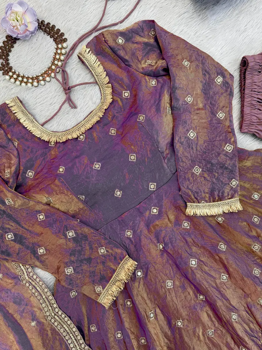 DESIGNER FENDY SILK THREAD & SEQUENCE WITH FANCY LACE WORK GOWN BOTTOM WITH DUPATTA WEDDING WEAR WHOLESALE PRICE ETHNIC GARMENT (8)