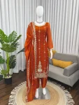 DESIGNER FENDY SILK THREAD WITH SEQUENCE WORK TOP BOTTOM WITH DUPATTA ORANGE