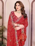 DESIGNER GEORGETTE BANDHEJ PRINT WITH CUTWORK LACE BORDER WORK SAREE WITH UNSTITCHED BLOUSE FESTIVE WEAR WHOLESALE PRICE ETHNIC GARMENT (15)