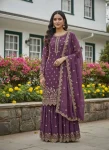 DESIGNER GEORGETTE EMBROIDERY AND SEQUENCE WORK WITH CUT WORK TOP PALAZZO WITH DUPATTA PURPLE