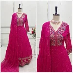 DESIGNER GEORGETTE EMBROIDERY SEQUENCE WORK GOWN BOTTOM WITH DUPATTA WEDDING WEAR WHOLESALE PRICE ETHNIC GARMENT (9)