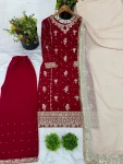 DESIGNER GEORGETTE EMBROIDERY SEQUENCE WORK TOP PALAZZO WITH DUPATTA FESTIVE WEAR WHOLESALE PRICE ETHNIC GARMENT (2)