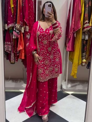 DESIGNER GEORGETTE EMBROIDERY SEQUENCE WORK TOP PALAZZO WITH DUPATTA RANI