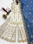 DESIGNER GEORGETTE EMBROIDERY SEQUENCE WORK TOP PALAZZO WITH DUPATTA WEDDING WEAR WHOLESALE PRICE ETHNIC GARMENT (3)