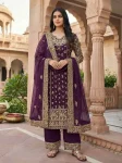 DESIGNER GEORGETTE EMBROIDERY SEQUENCE WORK TOP PALAZZO WITH DUPATTA PURPLE
