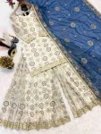 DESIGNER GEORGETTE EMBROIDERY SEQUENCE WORK TOP PALAZZO WITH DUPATTA WEDDING WEAR WHOLESALE PRICE ETHNIC GARMENT (3)