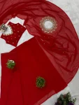 DESIGNER GEORGETTE EMBROIDERY WITH REAL MIRROR & PEARLS HAND WORK STYLE READY TO WEAR SAREE WITH STITCHED BLOUSE PARTY WEAR WHOLESALE PRICE ETHNIC GARMENT (3)