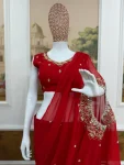 DESIGNER GEORGETTE EMBROIDERY WITH REAL MIRROR & PEARLS HAND WORK STYLE READY TO WEAR SAREE WITH STITCHED BLOUSE PARTY WEAR WHOLESALE PRICE ETHNIC GARMENT (3)