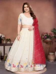 DESIGNER GEORGETTE EMBROIDERY WORK LEHENGA CHOLI WITH DUPATTA WHITE AND RED